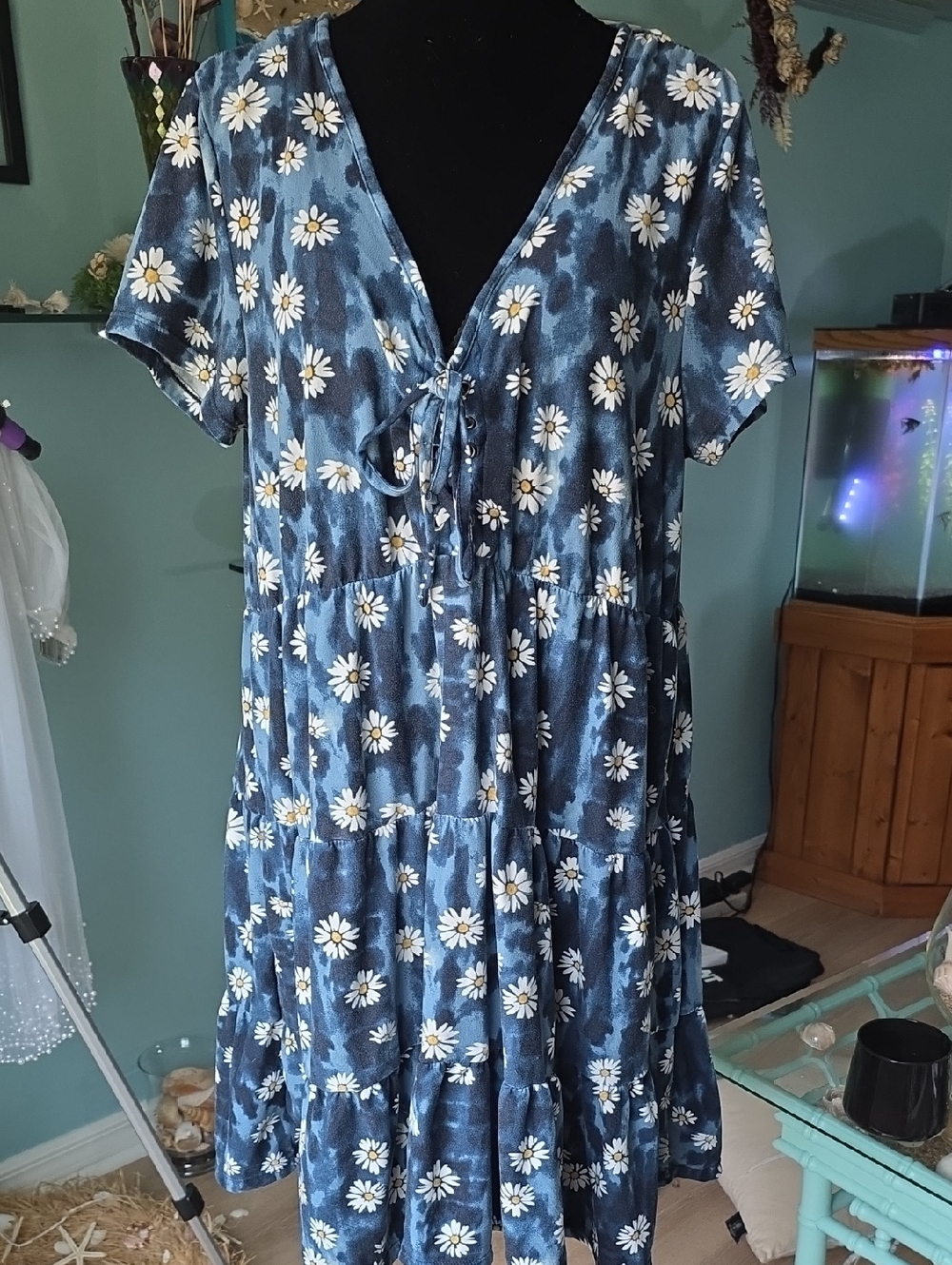 Blue Daisy Tie-Front Women's Sun Dress